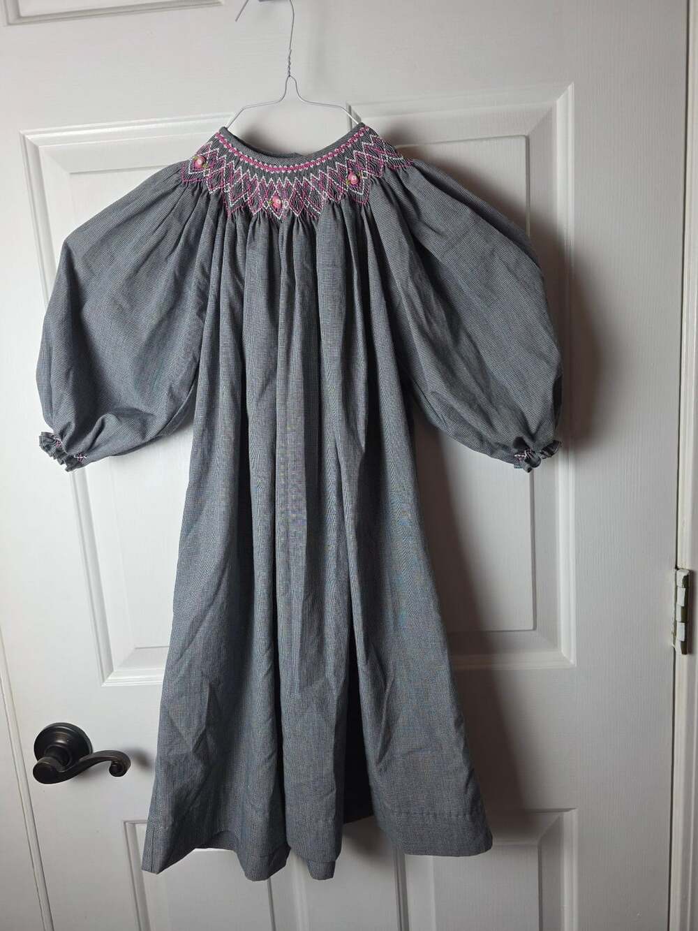 Remember Nguyen Smocked Bishop Dress Size 4 Black Check